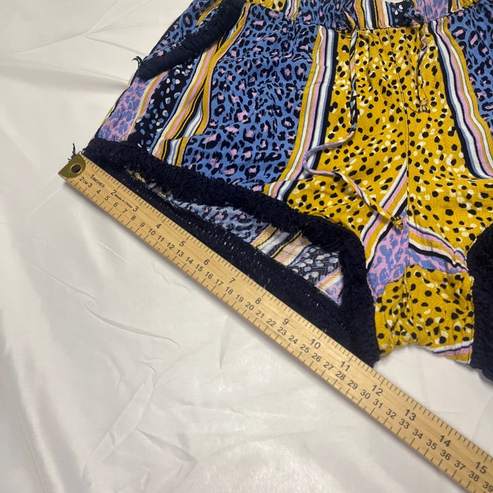 Peter‎ Alexander Mixed Animal Print Pajama Shorts Blue Yellow Fringe Medium - Picture 3 of 6